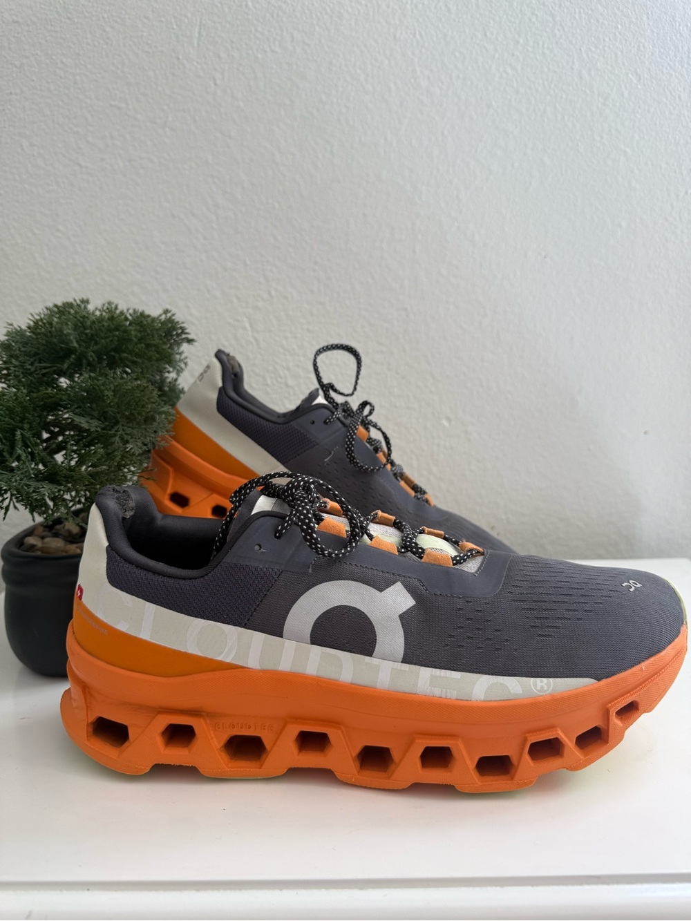 On Running cloudMonster Men size  12.5 Athletic Shoes in Gray and Orange